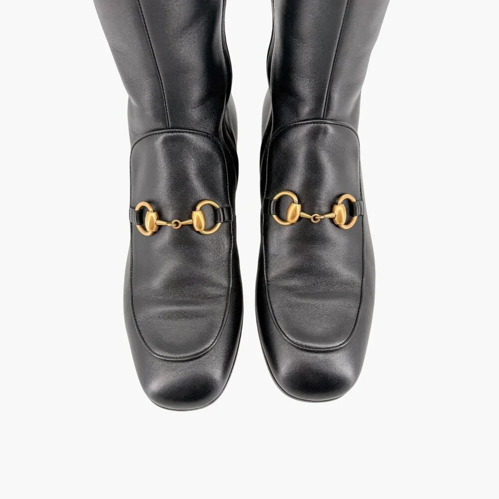 Gucci Mister Black Knee High Horsebit Crystal Heel Boots Size 37 US 7 Women's - Picture 4 of 15